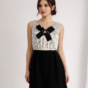 Taylor Black and Cream Mini Dress with Bow Detail